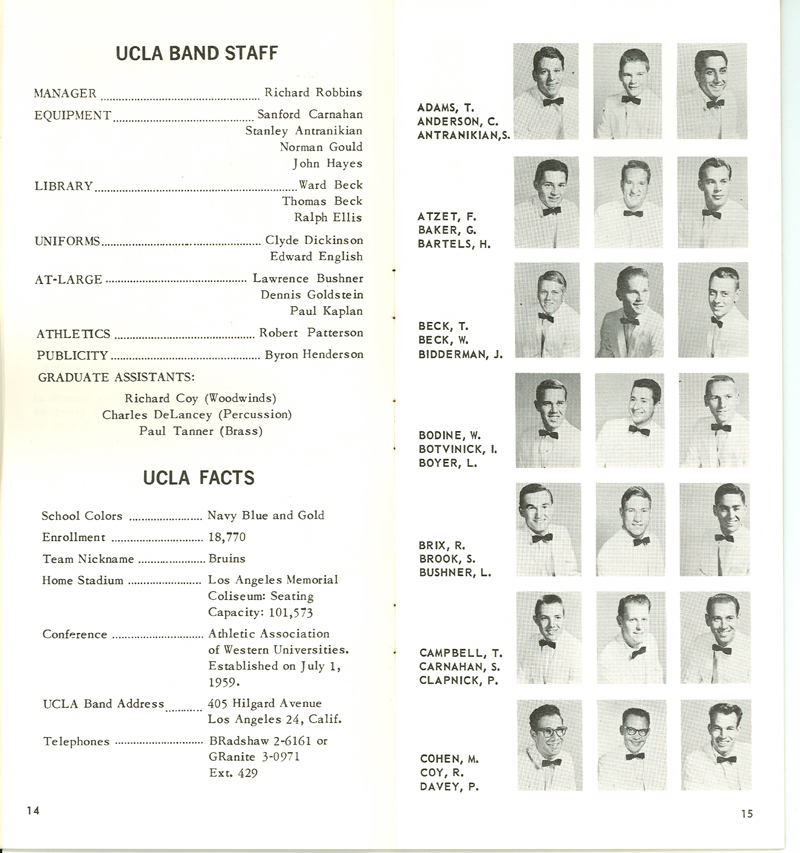 Band Press Release, pages 14-15, 1962 Rose Bowl