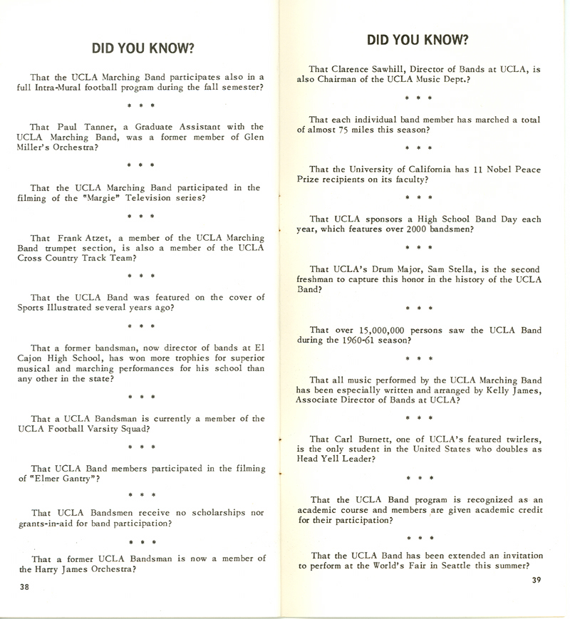 Band Press Release, pages 38-39, 1962 Rose Bowl