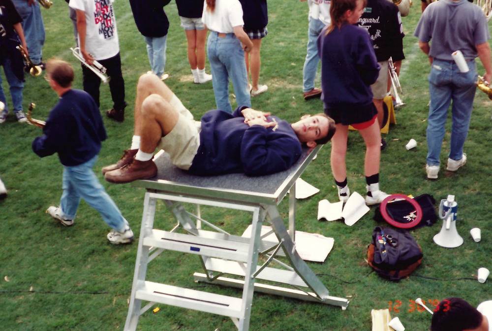 Drum Major Jeff Trapp takes a break