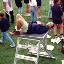Drum Major Jeff Trapp takes a break