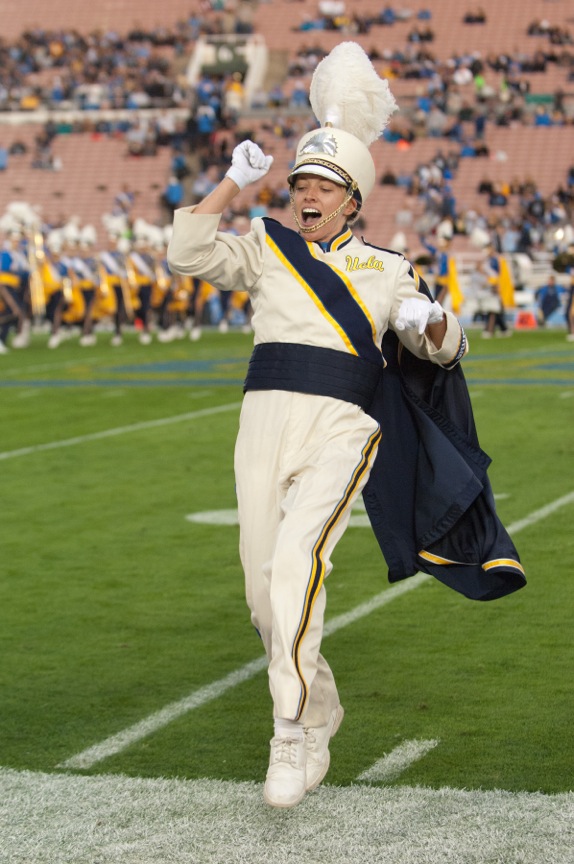 Drum Major Jessica Schlosser during run-on, UCLA vs. Colorado, November 19, 2011