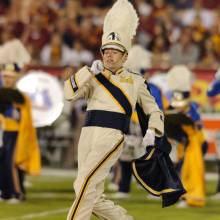 Drum Major Jessica Schlosser during run-on, UCLA at USC, November 26, 2011