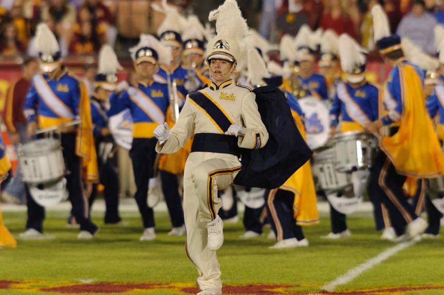Drum Major Jessica Schlosser during run-on, UCLA at USC, November 26, 2011