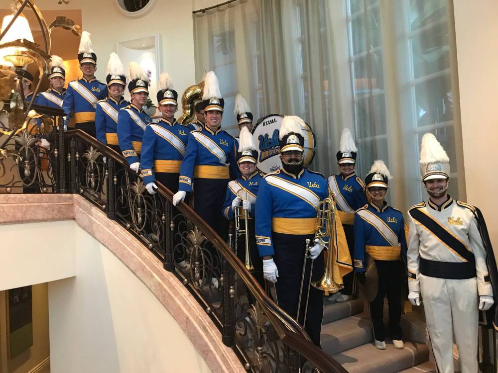 Getting ready to march down the staircase