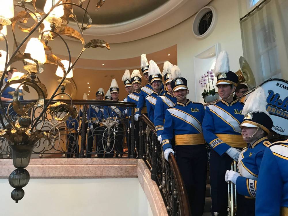 Getting ready to march down the staircase