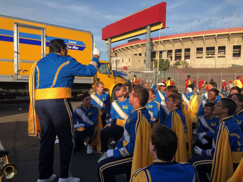 Sukhi Bassi firing up the Trombones before the game