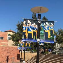 Brendan James and Tracey Lahey Banners in front of Pauley Pavilion