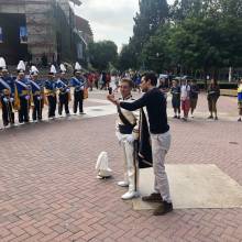MSNBC reporter Jacob Soboroff with Drum Major James Eichenbaum