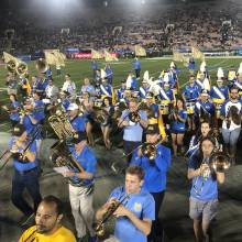 Marching off the field at the end of halftime