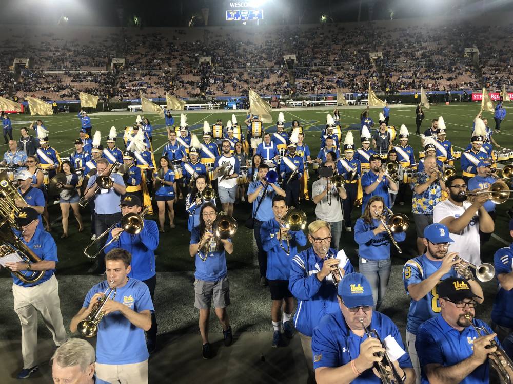 Marching off the field at the end of halftime