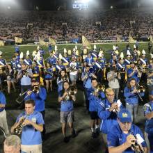 Marching off the field at the end of halftime